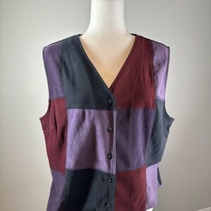 White Stag Colorblock Button Vest Black Burgundy Purple Stretch Size L